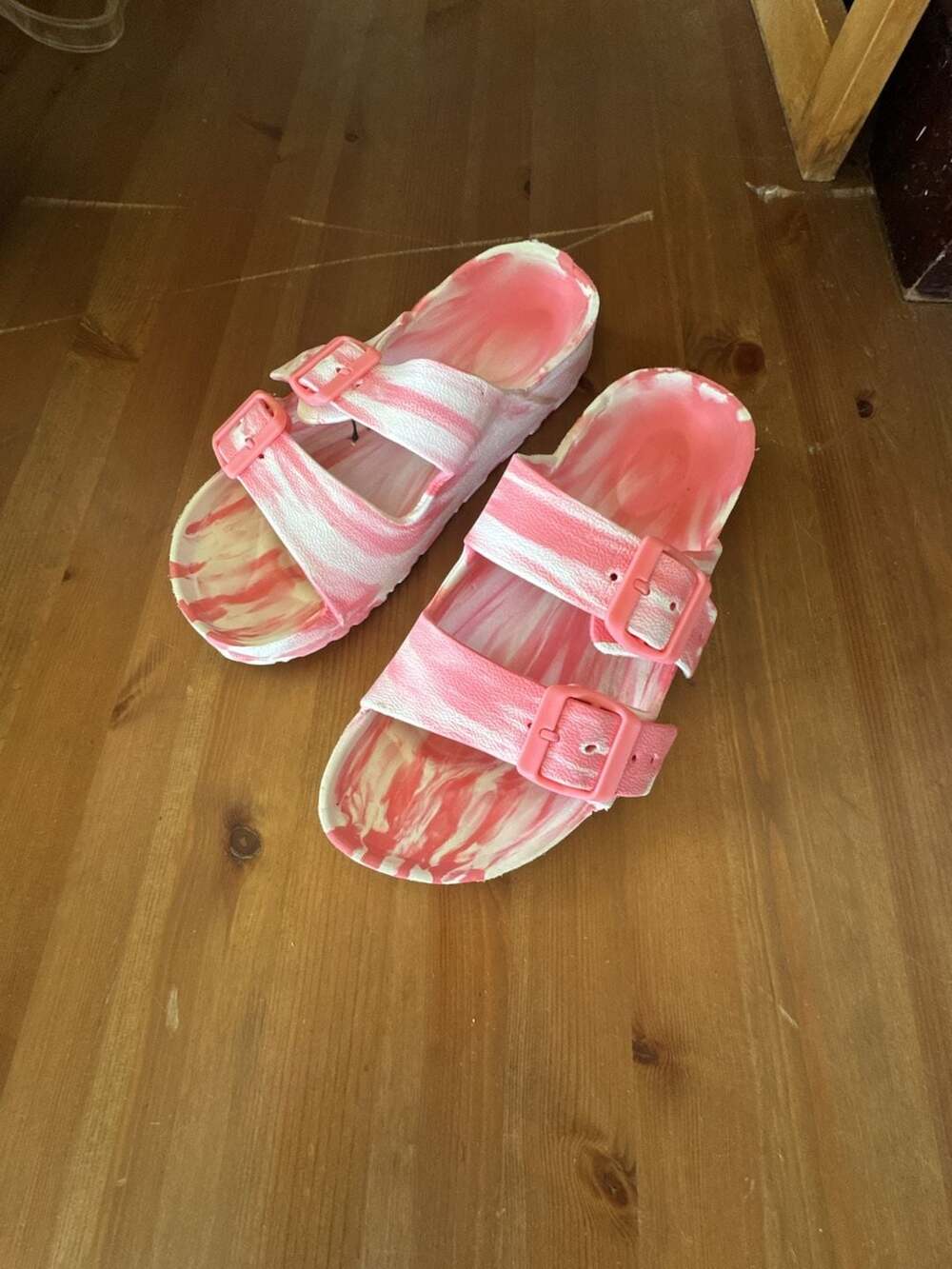 Shade & Shore Women's Neida EVA Two-Band Slide Sandals Pink White Tie Dye Marble